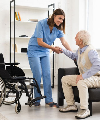 A caregiver helping an elderly