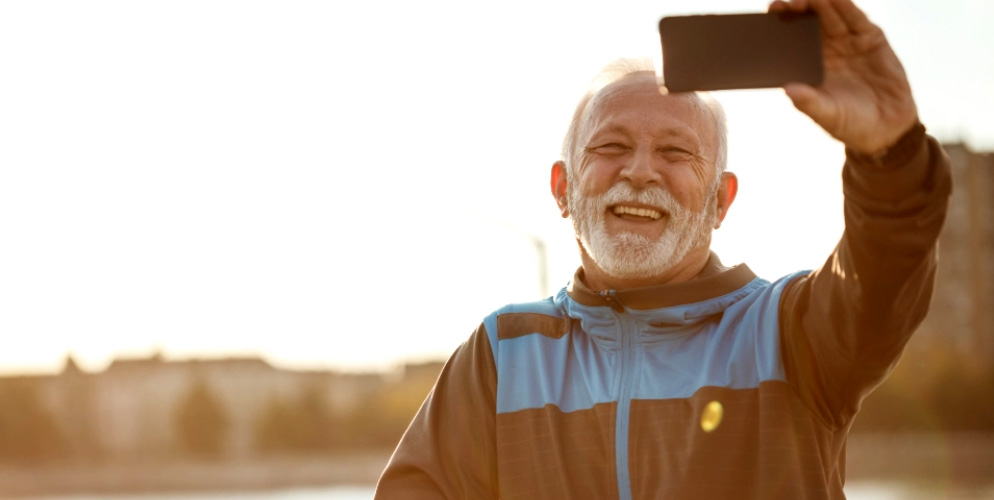 senior man doing selfie