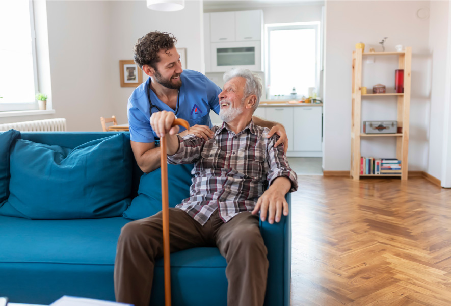 a caregiver assisting an impaled elderly