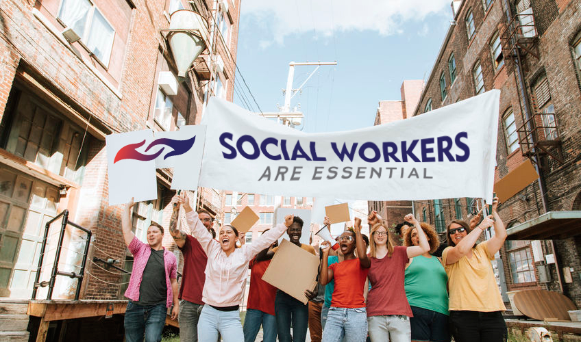 group of people staging a rally in the street