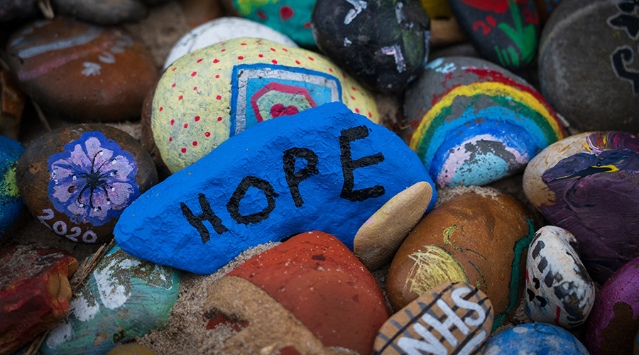 hope word written on the colored stones
