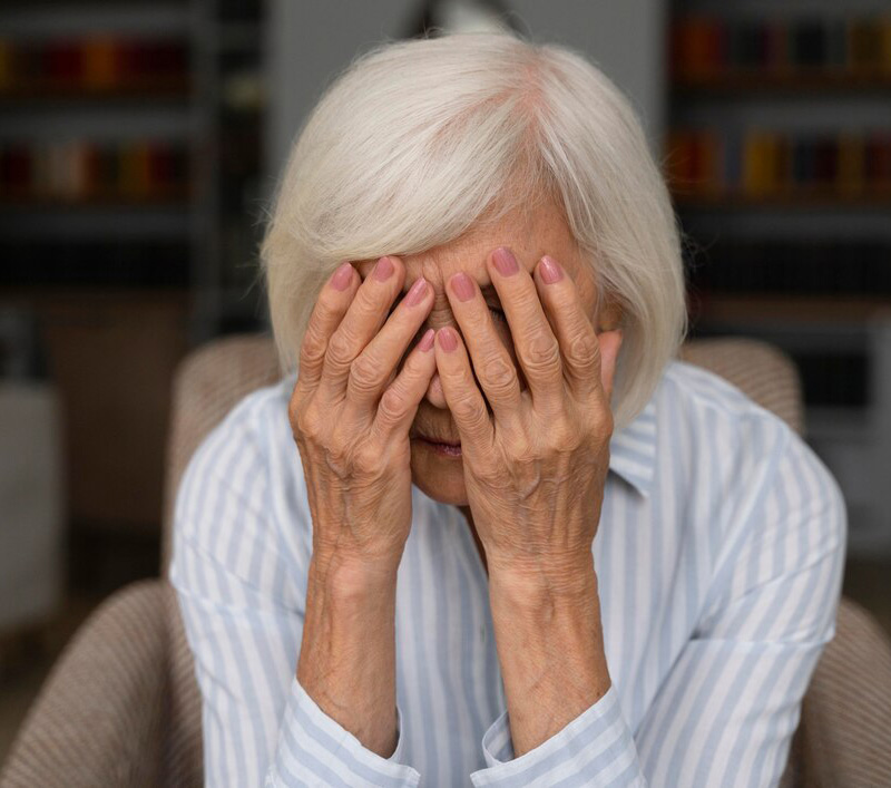elderly woman confronting alzheimer's disease
