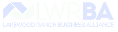 Logo with the letters LWRBA in large font and the words Lakewood Ranch Business Alliance below. The design, ideal for home care businesses, features blue and white colors with a stylized geometric graphic on the left.