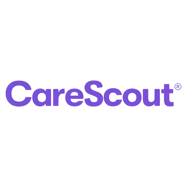 The CareScout logo features the word CareScout in bold, purple letters on a light gray background, reflecting trust and support in home care services.
